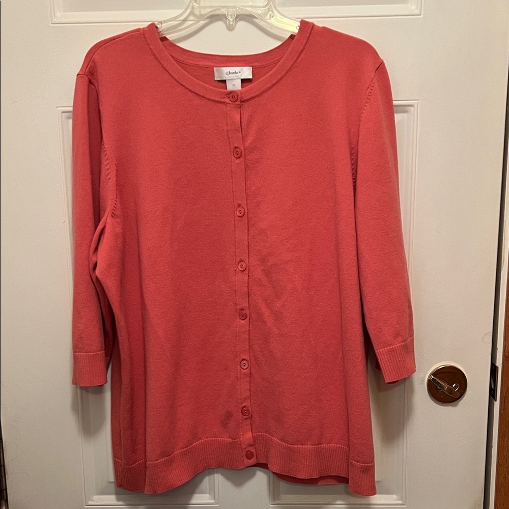 CJ Banks Coral Colored Cardigan Sweater.  Size:  2X